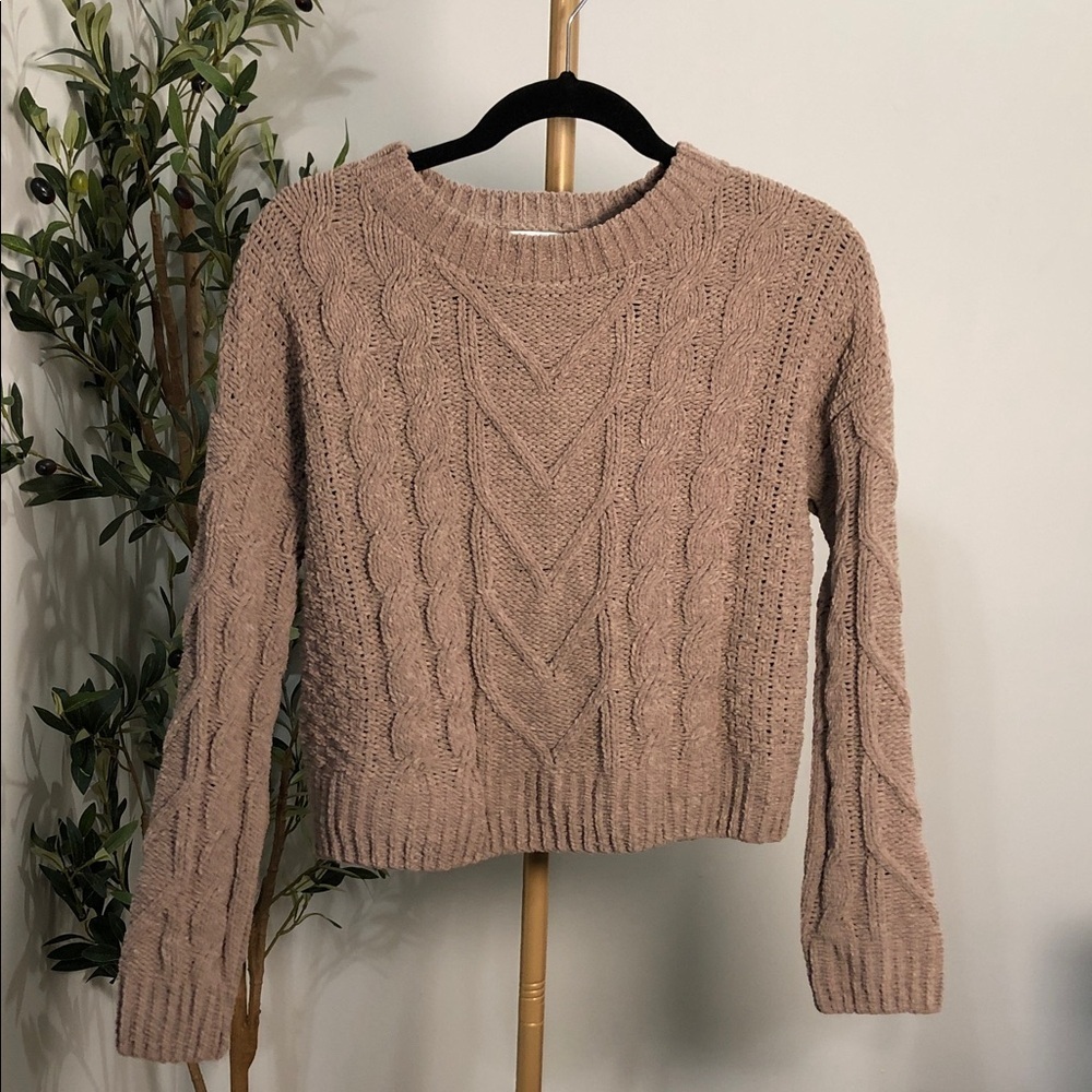 Pink Rose Cable Knit Sweater - Brown (T2)